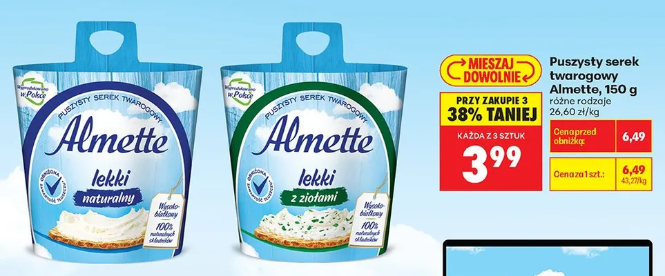 Puszysty serek twarogowy Almette lekki z ziołami promocja w Biedronka