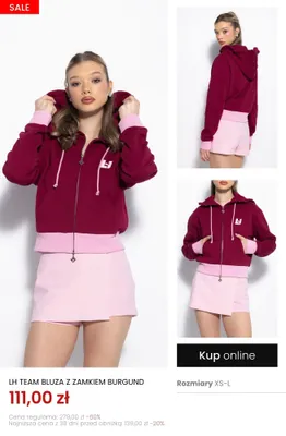 Bluza z zamkiem burgund LH TEAM promocja w Top Secret