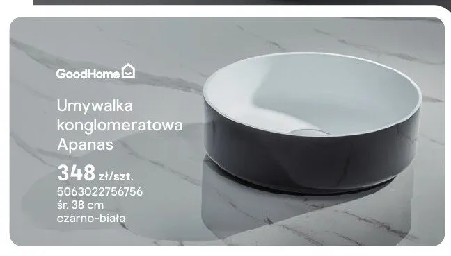 Umywalka konglomeratowa GoodHome Apanas czarno-biała promocja w Castorama