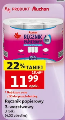 Ręcznik papierowy 3-warstwowy Auchan 3 rolki promocja w Auchan