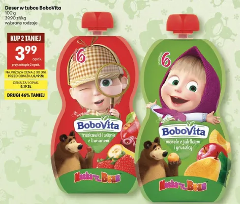 Deser w tubce morele z jabłkiem i gruszką promocja w Delikatesy Centrum