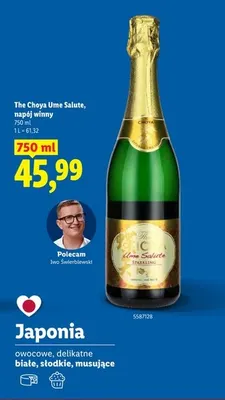 Wino musujące Napój winny The Choya Ume Salute promocja w Lidl
