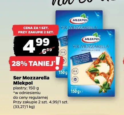 Ser mozzarella w plastrach Mlekpol promocja w Netto