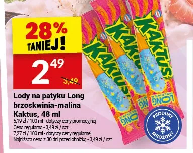 Lody na patyku Long brzoskwinia-malina Kaktus promocja w Twój Market