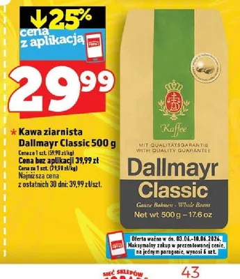 Kawa ziarnista Dallmayr Classic promocja w TOPAZ