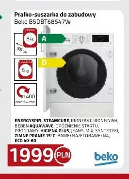 Pralko-suszarka do zabudowy Beko B5DBT68547W promocja w kakto.pl