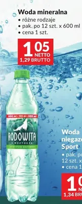 Woda mineralna Rodowita różne rodzaje promocja w Makro