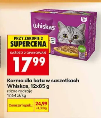 Karma dla kota w saszetkach Whiskas 12-pak 85g promocja w Biedronka