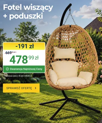 Fotel wiszący z poduszkami promocja w ERLI