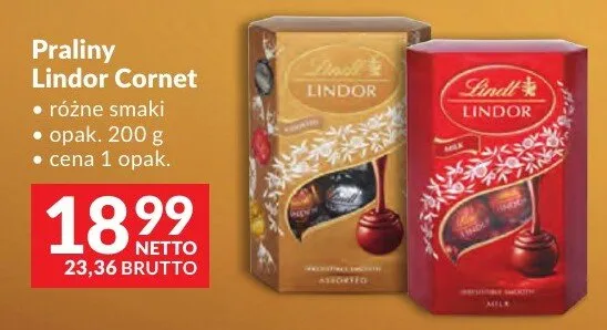 Czekolada Praliny Lindor Cornet różne smaki promocja w Makro