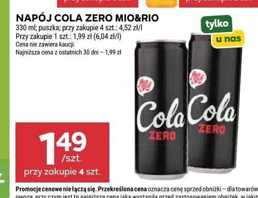 Napój Cola Zero Mio&Rio promocja w Stokrotka