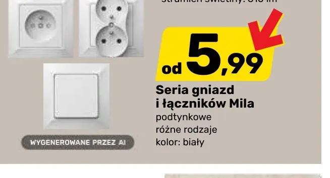 Seria gniazd i łączników podtynkowych Mila białe promocja w Bricomarche
