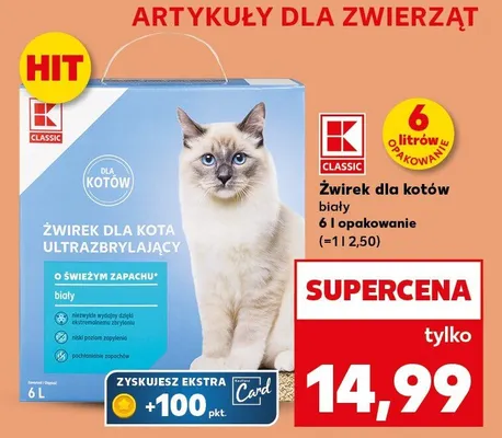 Żwirek dla kotów biały 6 l  promocja w Kaufland