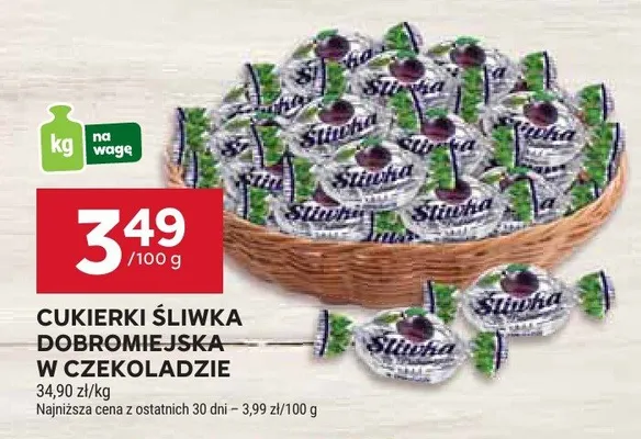 Cukierki śliwka dobromiejska w czekoladzie promocja w Stokrotka