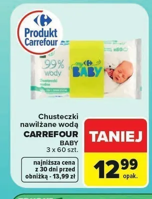 Chusteczki nawilżane wodą Carrefour Baby 3-pak promocja w Carrefour Market