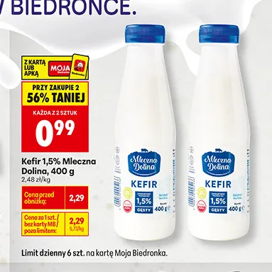 Kefir Mleczna Dolina 1,5% promocja w Biedronka