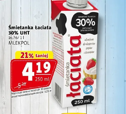 Śmietanka łaciata 30% UHT Mlekpol promocja w Prim Market