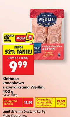 Kiełbasa kanapkowa z szynki Kraina Wędlin promocja w Biedronka