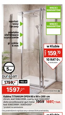 Kabina Titanium Open 80x80x200 cm Durasan promocja w Leroy Merlin