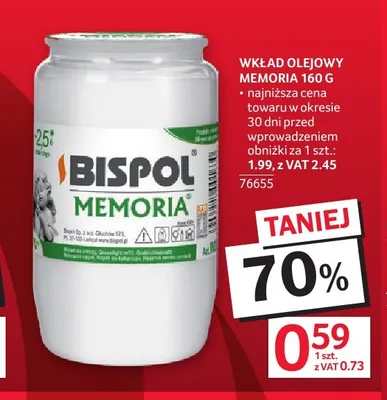 Wkład olejowy Bispol Memoria 160 g promocja w Selgros