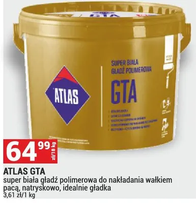 Gładź ATLAS GTA super biała gładź polimerowa do nakładania walkiem paca, natryskowa, idealnie gładka promocja w Merkury Market