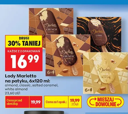 Lody na patyku Marletto White Almond 6-pak 120 ml promocja w Biedronka
