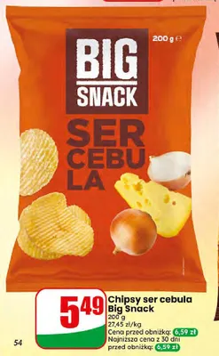 Chipsy o smaku sera i cebuli Big Snack promocja w Dino