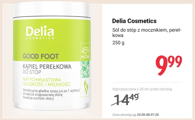 Sól do stóp Delia Cosmetics z mocznikiem perełkowa promocja w Rossmann