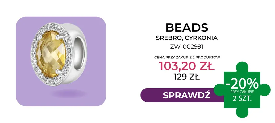 Beads srebro cyrkonia ZW-002991 Briju promocja w Briju
