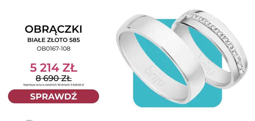 Obrączki białe złoto 585 OB0167-108 Briju promocja w Briju