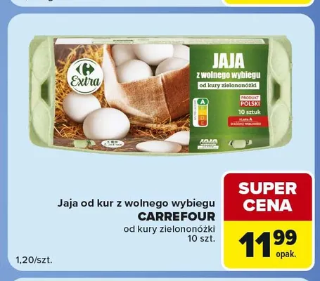Jajka kurze od kur z wolnego wybiegu od kury zielononóżki Carrefour promocja w Carrefour Market
