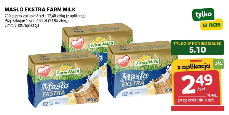 Masło ekstra Farm Milk promocja w Stokrotka
