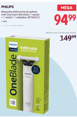 Maszynka elektryczna do golenia stref intymnych dla kobiet Philips OneBlade Intimate promocja w Rossmann