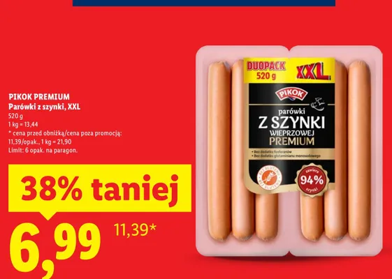 Parówki z szynki Pikok pure promocja w Lidl