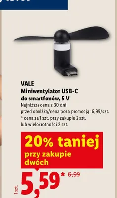 Miniwentylator USB-C do smartfonów VALE promocja w Lidl