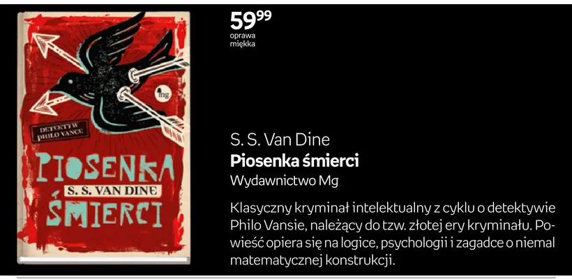 Książka Piosenka śmierci S. S. Van Dine oprawa miękka promocja w Empik