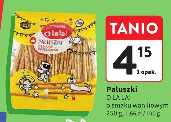 Paluszki o smaku waniliowym O la la! promocja w Intermarche