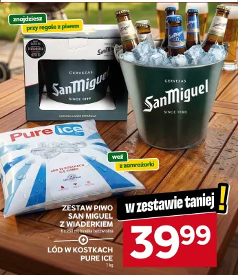 Zestaw piwo San Miguel z wiaderkiem + lód w kostkach Pure Ice promocja w Stokrotka