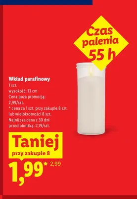 Wkład parafinowy czas palenia 55h 13 cm promocja w Lidl
