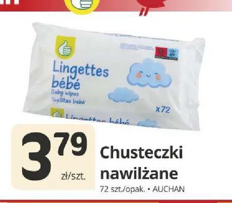 Chusteczki nawilżane dla dzieci Auchan Lingettes Bebe promocja w Marketvita