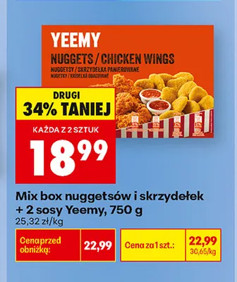 Mix box nuggetsów i skrzydełek + 2 sosy Yeemy promocja w Biedronka