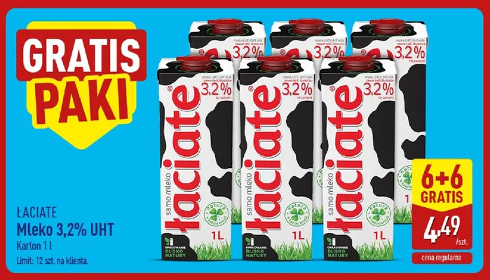 Mleko UHT Łaciate 3,2% promocja w Aldi