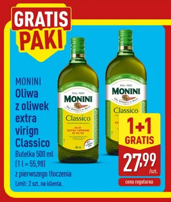 Oliwa z oliwek extra virgin Classico Monini promocja w Aldi