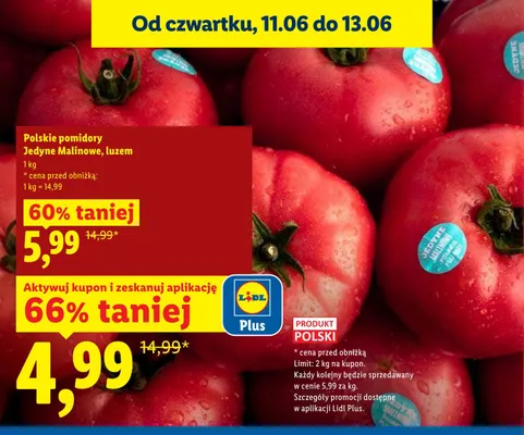 Pomidory malinowe Jedyne luzem polskie promocja w Lidl