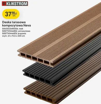 Deska tarasowa kompozytowa Klikstrom Neva brązowa 2,1x14,5x220cm promocja w Castorama