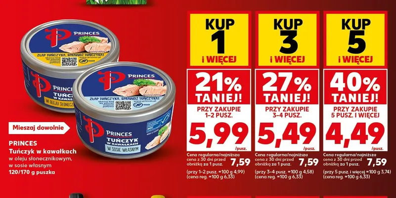 Tuńczyk w kawałkach w sosie własnym Princes promocja w Kaufland