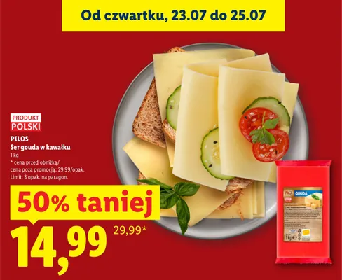 Ser gouda w kawałku Pilos promocja w Lidl