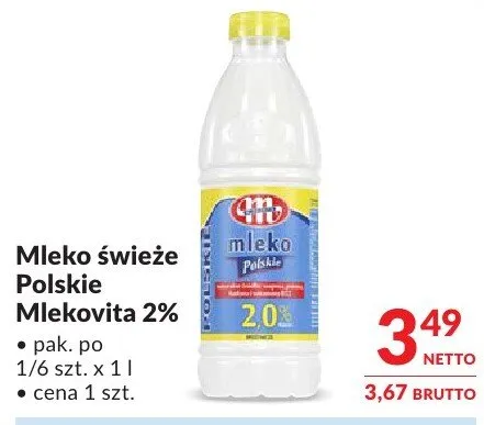 Mleko świeże Polskie Mlekpol Mlekovita 2% promocja w Makro