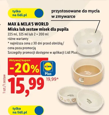 Zestaw misek dla pupila 2-pak 200 ml Max & Mila's World promocja w Lidl