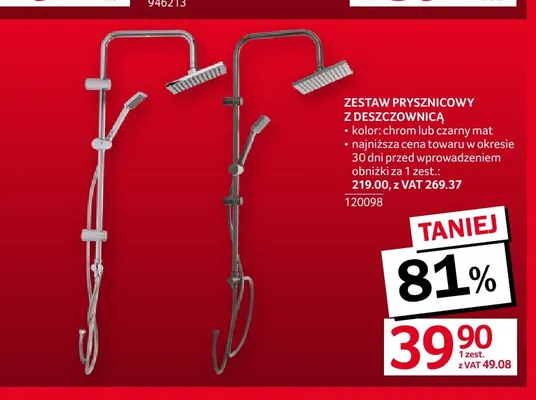 Zestaw prysznicowy z deszczownicą promocja w Selgros
